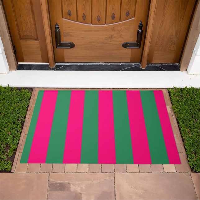 Pink and Green Stripes  Doormat (Outdoor)