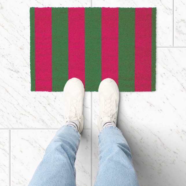Pink and Green Stripes  Fiber Doormat (Insitu)