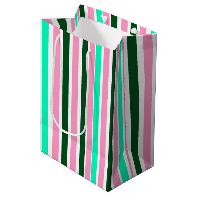 Pink and Green Stripes  Medium Gift Bag (Front Angled)