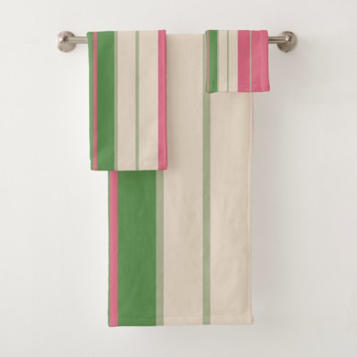 Pink and Green Stripes Mid_Century Modern  Bath Towel Set