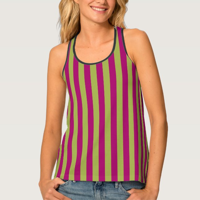 Pink and Green Stripes Tank Top (Front)