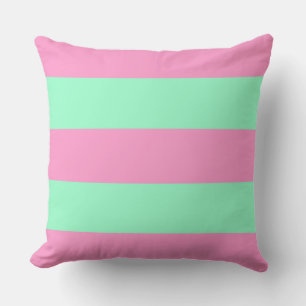 Pink and Green Stripes Throw Pillow