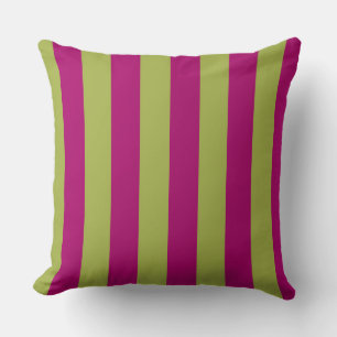 Pink and Green Stripes Throw Pillow