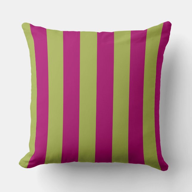 Pink and Green Stripes Throw Pillow (Front)