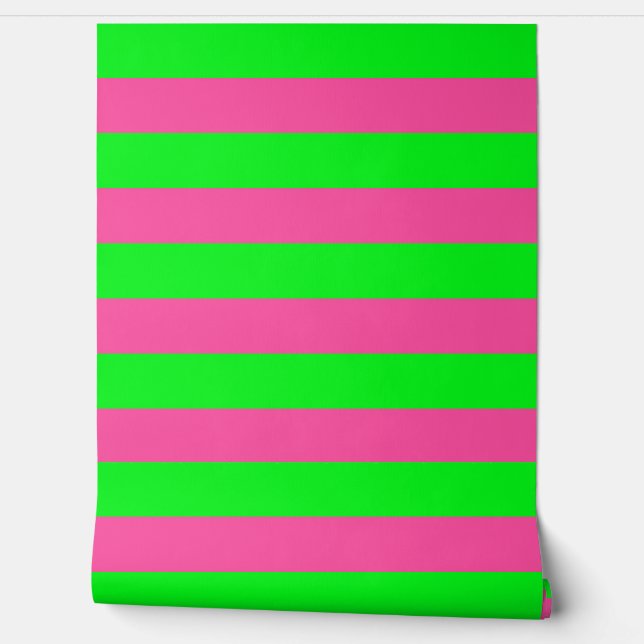 Pink and Green Stripes Wall Decor Wallpaper (Unrolling)