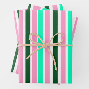 Pink and Green Stripes Wrapping Paper Sheets