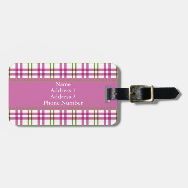Pink and Green Tartan Luggage Tag (Front Horizontal)