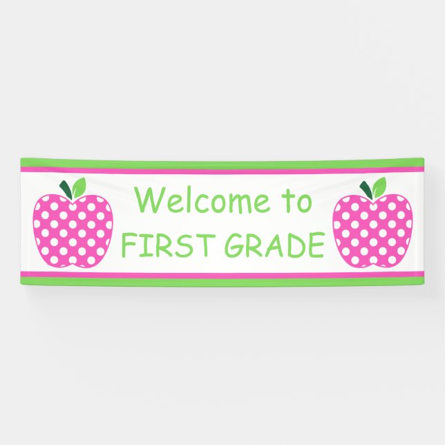 Pink and Green Teacher's Apple Personalized Banner (Horizontal)