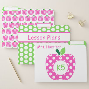 Pink and Green Teacher's Apple Personalized File Folder