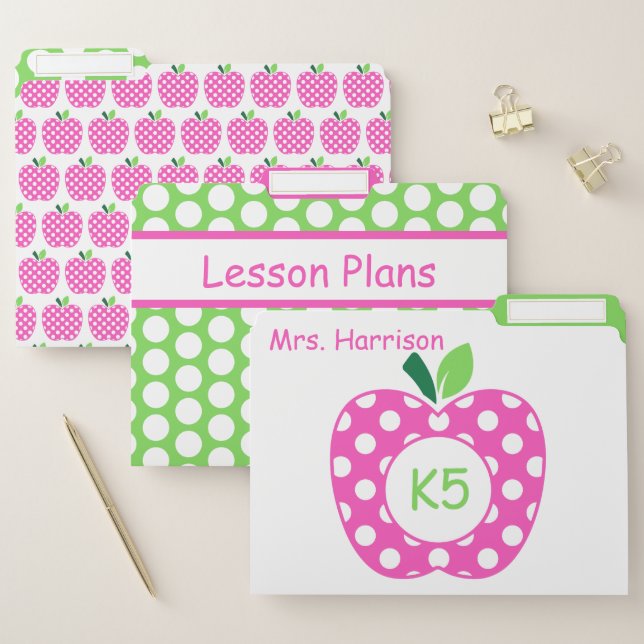 Pink and Green Teacher's Apple Personalized File Folder (Set)