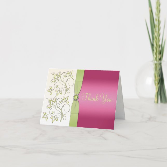 Pink and Green Thank You Note Card (Front)