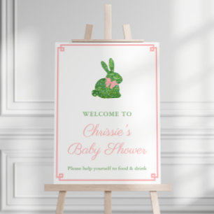 Pink And Green Topiary Bunny Baby Shower Welcome Foam Board