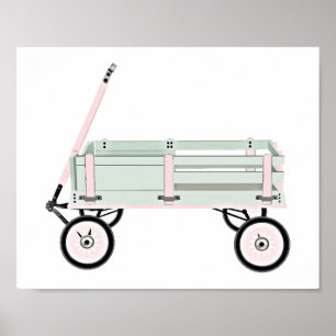 Pink and Green Toy Wagon Kids Decor Print Poster