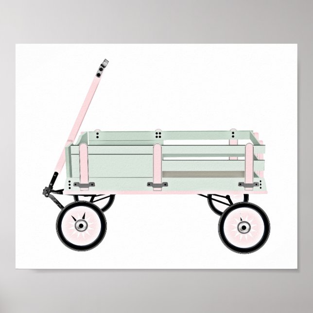 Pink and Green Toy Wagon Kids Decor Print Poster (Front)