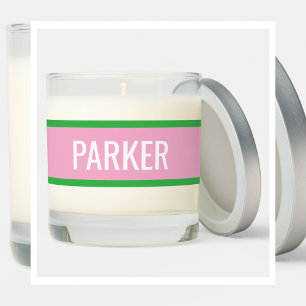 Pink and Green Trendy Stripes Wedding Party Scented Candle