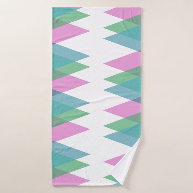 Pink and green triangles bath towel (Bath Towel)