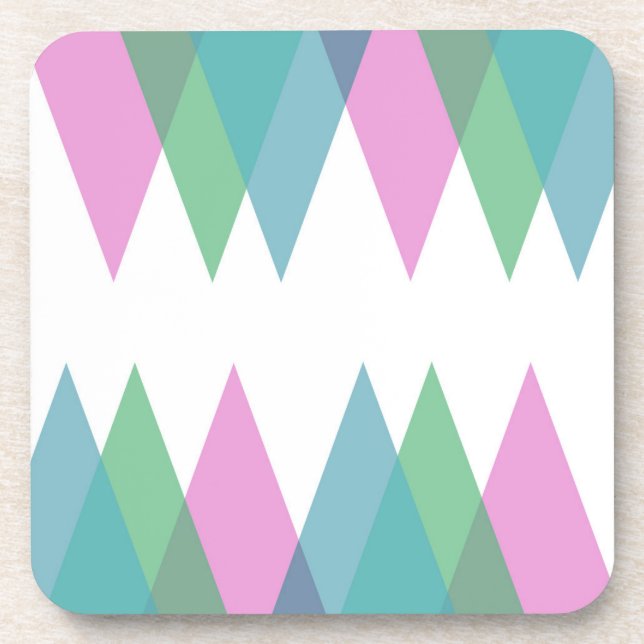 Pink and green triangles beverage coaster (Front)