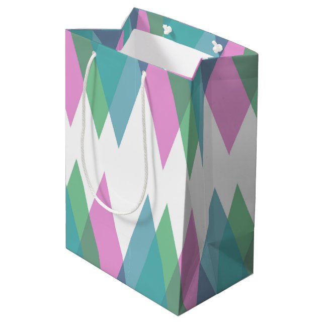 Pink and green triangles medium gift bag (Back Angled)