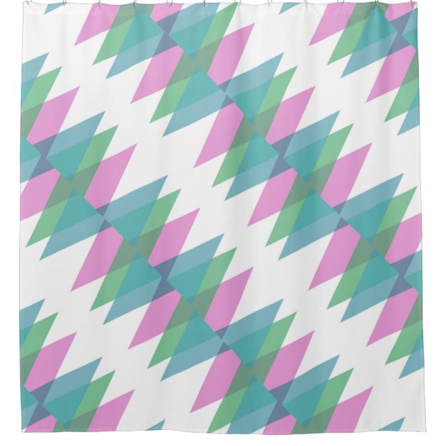Pink and green triangles shower curtain (Front)