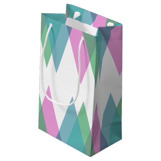 Pink and green triangles small gift bag (Back Angled)