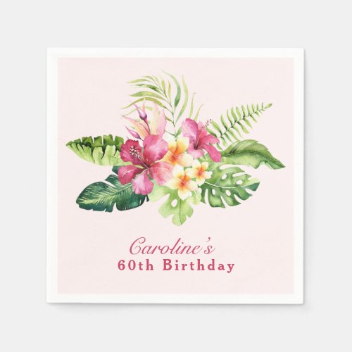 Pink and Green Tropical Floral Cocktail Napkins