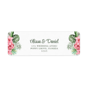 Pink and Green Tropical Flowers Return Address Label