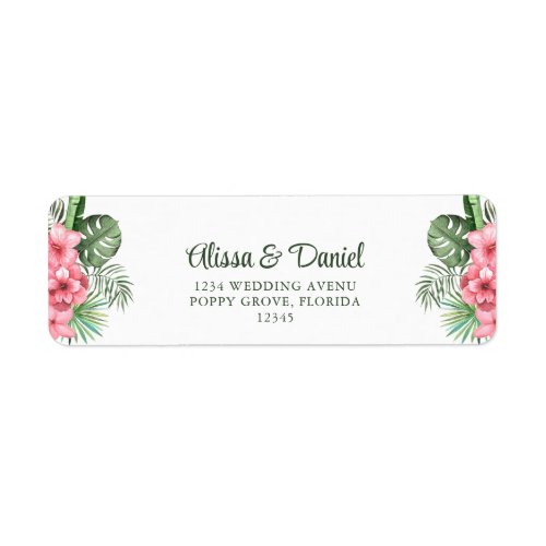 Pink and Green Tropical Flowers Return Address Label