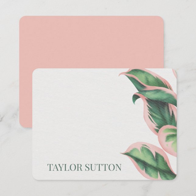Pink and Green Tropical Foliage Note Card (Front/Back)