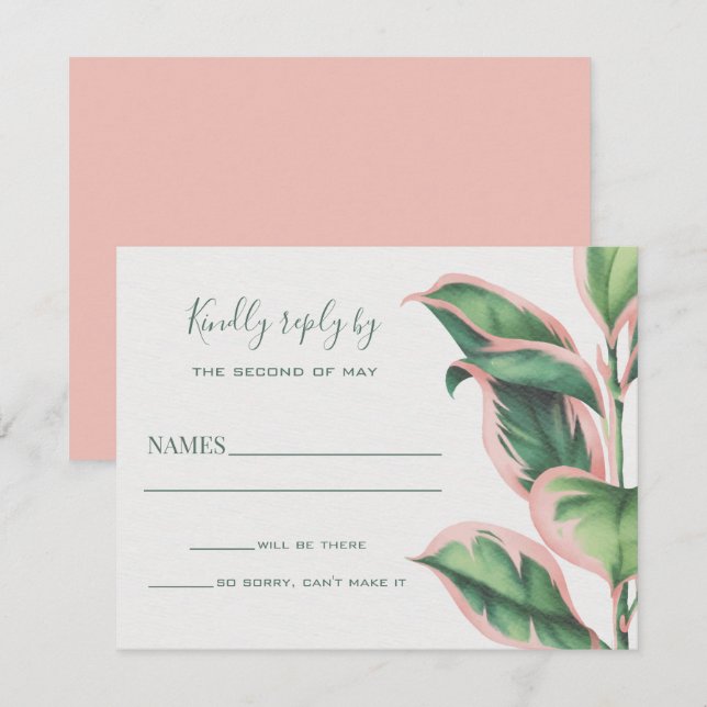 Pink and Green Tropical Foliage RSVP Card (Front/Back)