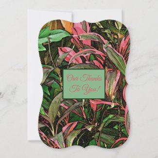 Pink and Green Tropical Plants/flat thank you card