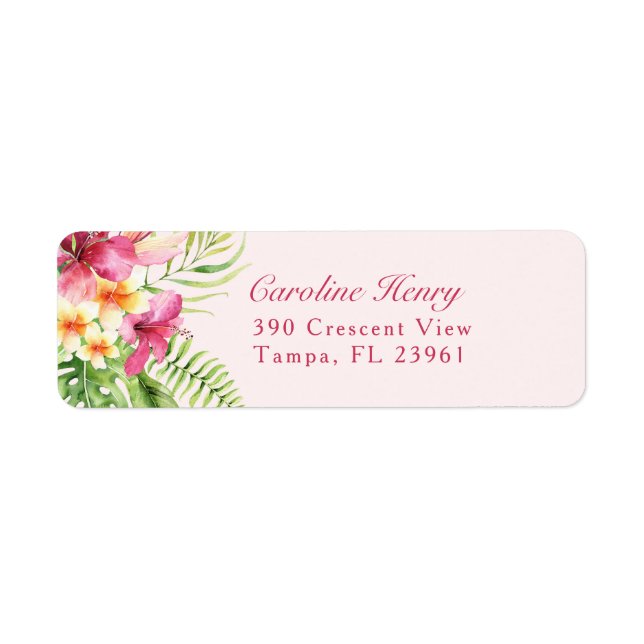 Pink and Green Tropical Return Address Label (Front)
