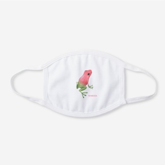 Pink and Green Tropical Tree Frog Monogram White Cotton Face Mask
