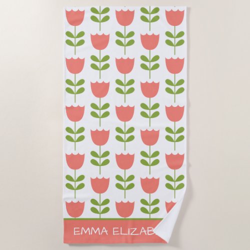Pink and Green Tulips on White Beach Towel