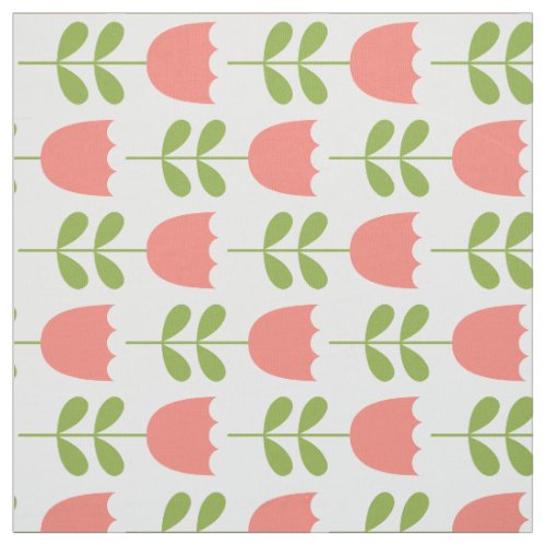 Pink and Green Tulips on White Fabric