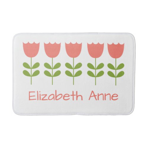 Pink and Green Tulips Personalized Reversible Bath Mat