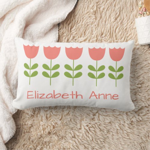Pink and Green Tulips Personalized Reversible Lumbar Pillow