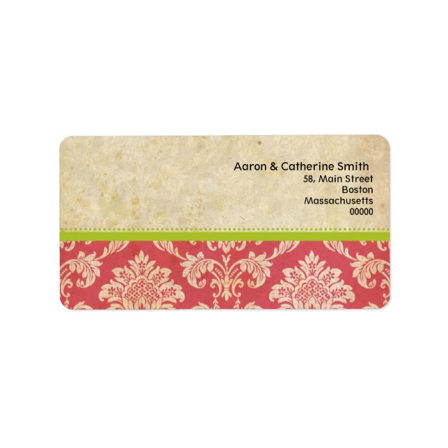 Pink and Green Vintage Damask Address Labels (Front)