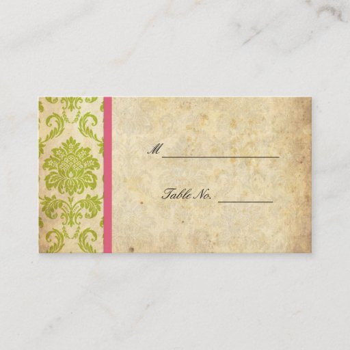 Customizable Pink and Green Vintage Damask Wedding Placecards Business Card Template