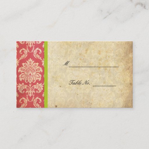 Customizable Pink and Green Vintage Damask Wedding Placecards Business Cards