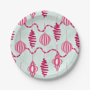 Pink and Green Vintage Ornaments and Berries Paper Plates