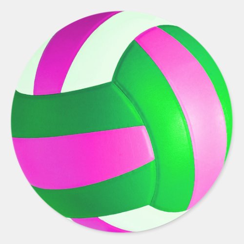 Pink and Green Volleyball classic round sticker