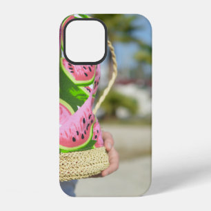 Pink and green water melon-printed bag iPhone 12 case
