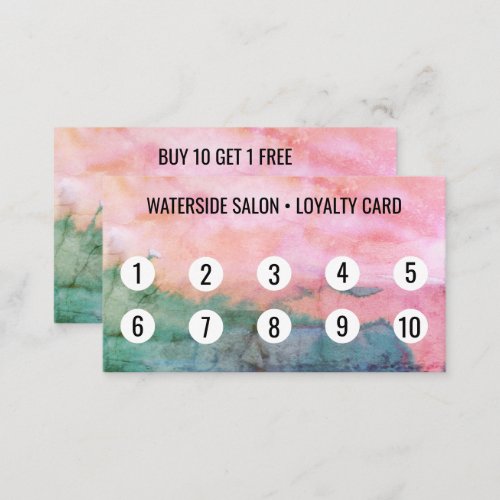 Pink and Green Watercolor Abstract 10 Loyalty Card
