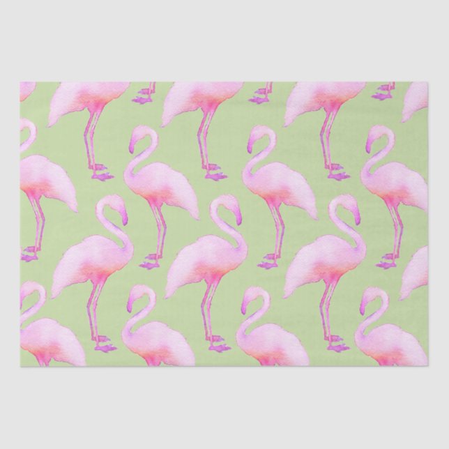 Pink and Green Watercolor Flamingo  Tissue Paper (Front)