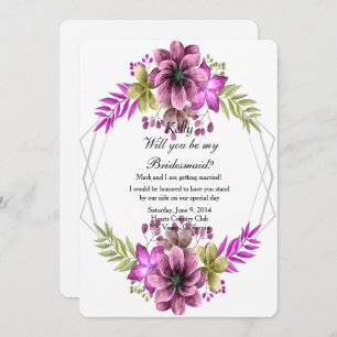 Pink And Green Watercolor Floral Bridesmaid Invitation