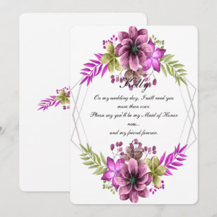 Pink And Green Watercolor Floral Maid Of Honor Invitation