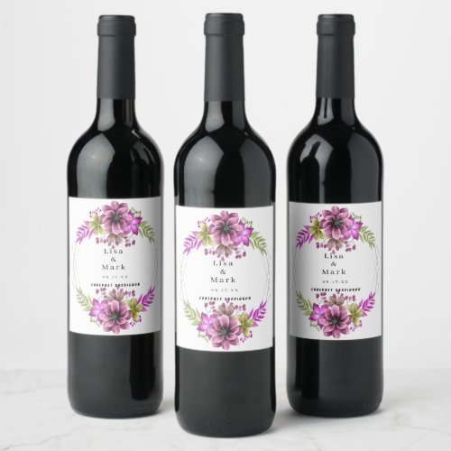 Pink And Green Watercolor Floral Wine Labels