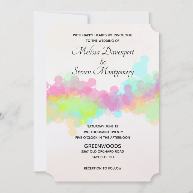 Pink and Green Watercolor Wedding Invitation (Front)