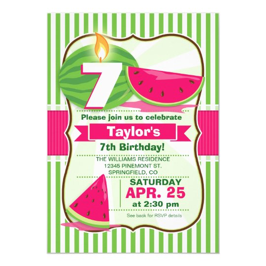 pink and green watermelon kid s birthday party invitation zazzle com