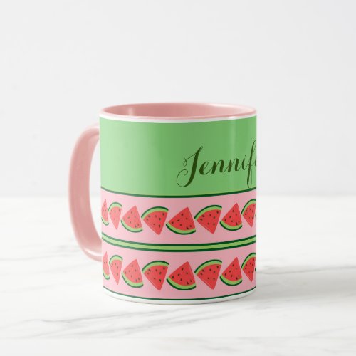 Pink and Green Watermelon Wedges _ Personalized Mug